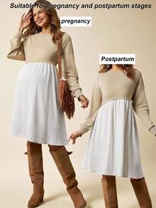 Boho Mama Abito casual da donna in gravidanza a maniche lunghe con scollo rotondo e spalle scoperte, a contrasto di colore - Multicolore - Visualizzare 6