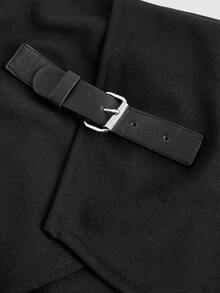 SHEIN MOD 女式二合一裤子，皮革扣饰，黑色直筒裤，返校季，黑色正装裤，秋季裤