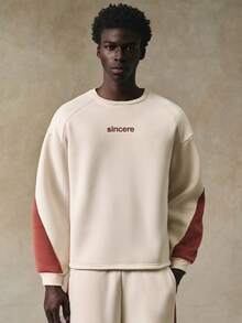 STYNVO Men's Letter Print Contrast Color Crew Neck Long Sleeve Pullover Sweatshirt And Wide Leg Pants Casual Suit Two Pieces Set Co-Ord Set Streetwear Sweatsuit Set Y2k Tracksuit , For Winter, Thermal Lined - Multicolor - View 4