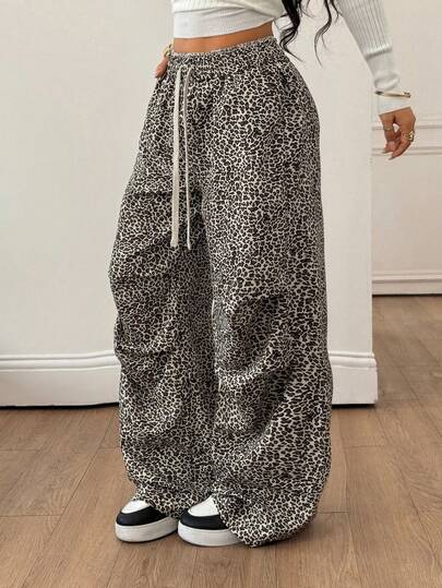 Coolane Pantalones de chándal de pierna ancha con estampado de rayas y ramas de árbol, básicos para mujer en verano/otoño