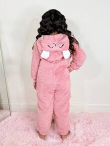 Young Girls' Casual Cute Daily & Holiday Embroidered Fleece Jumpsuit - Pink - View 3