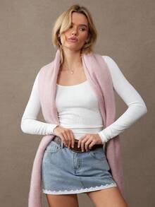 WESTFADE Top floral texturat, decolteu scund, mânecă lungă, mulat, casual, toamnă, iarnă, top tricotat, tricou