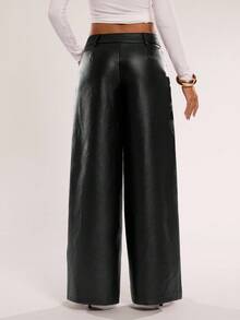 SHEIN BAE Quần ống rộng dáng rộng màu trơn có túi dành cho nữ - màu đen - Xem 2