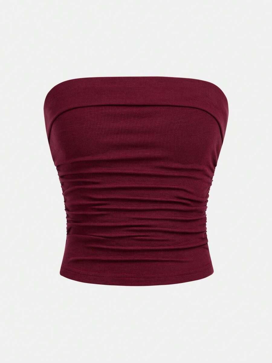 SHEIN Girlism Teen Girls Ruched Waist Knit Crop Top Camisole Red Tube Top Tube Top Strapless Top Tube Tops Women Tube Top With Bra