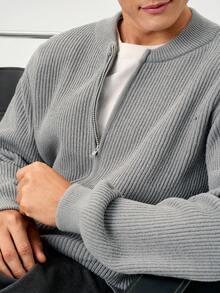 RONVEXI Men's Solid Color Long Sleeve Casual Knitted Cardigan, Autumn/Winter - Grey - View 6