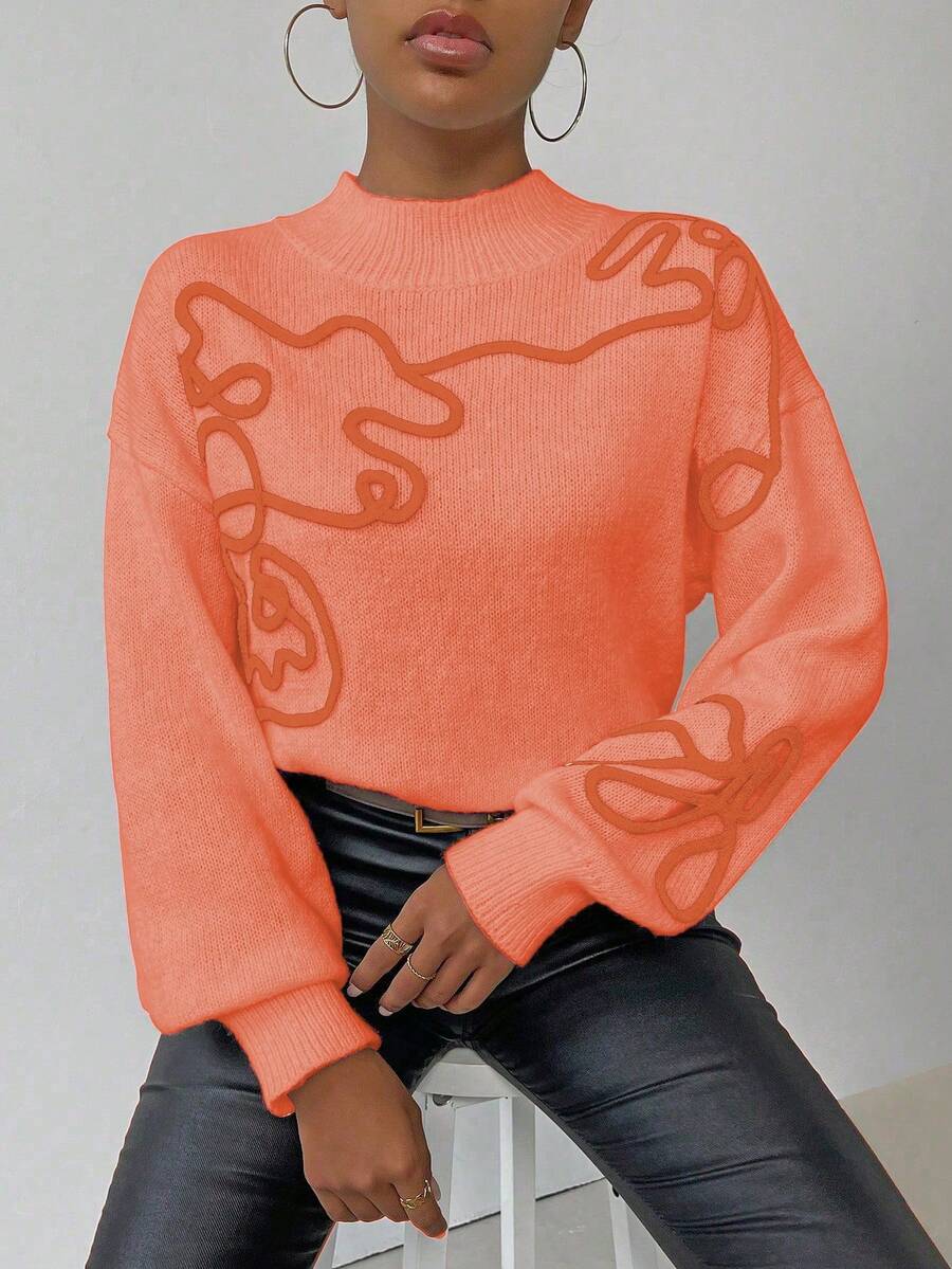 EMERY ROSE Women's Textured Minimalist Turtleneck Long Sleeve Sweater, Everyday Wear - Orange - View 1