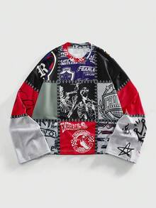 ROMWE MEN Street Life T-shirt à manches longues col rond imprimé crâne décontracté pour hommes, automne - Multicolore - Voir 1