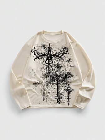 Street Life بلوزة رجالية كاجوال بطبعة الصليب والجمجمة