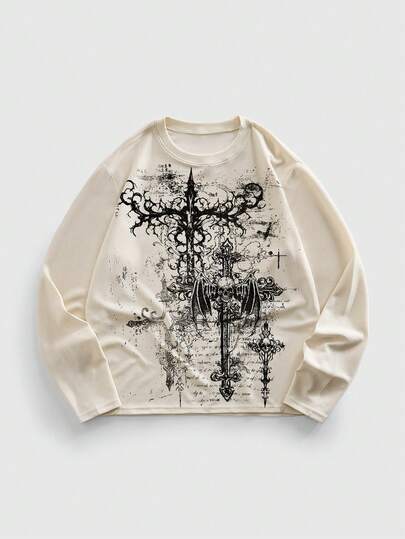 Street Life بلوزة رجالية كاجوال بطبعة الصليب والجمجمة