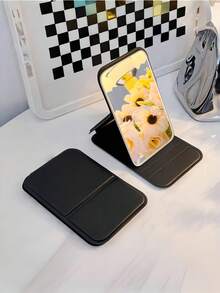 Adjustable Portable Vanity Mirror | Desktop/Handheld Cosmetic Mirror For Dorm, Office & Home | Simple Bathroom Decor - Bright black - View 8