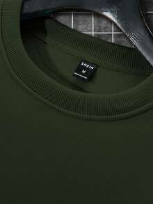 Manfinity Homme 男士字母印花落肩长袖休闲卫衣和运动裤宽松两件套 - 軍綠色 - 查看 6