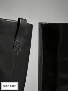 SHUZIA Women's Wide-Calf Fashion Comfortable Block Heel Mid-Calf Combat Boots With Strap And Hardware Decor For Christmas - Black - View 7