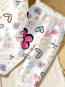 SHEIN Playful Pals 秋冬季少女休闲时尚创意个性清新简约可爱卡哇伊彩色爱心花朵图案印花连帽卫衣裤套装，舒适百搭，适合秋冬季少女穿着。 - 彩色 - 查看 5