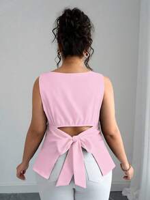 Elenzga Áo cánh hở lưng tối giản màu trơn cỡ lớn dành cho nữ, mặc hàng ngày - Hồng - Xem 4