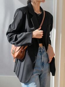 Dazy Tall Women's Tall Fit Loose Long Sleeve Casual Blazer - Black - View 8