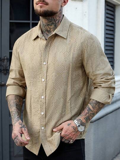 Manfinity Homme 男士纹理长袖衬衫，复古风格长袖衬衫