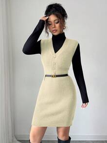 Selianne Váy len nữ phong cách Pháp tối giản thời trang mới - Vàng nhạt - Xem 5