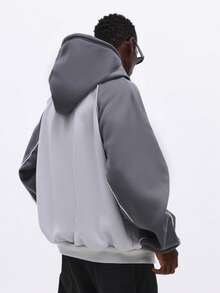 Sudadera con capucha con cremallera completa y bloques de color SUMWON para hombres, ajuste regular, manga larga, casual para otoño e invierno - Gris - Ver 2