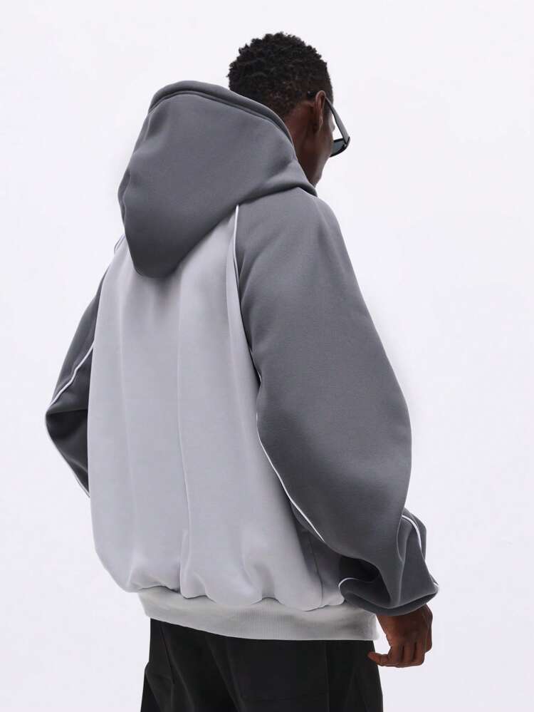 Kapuzenpullover mit durchgehendem Reißverschluss und Farbblockdesign und Kordelzug