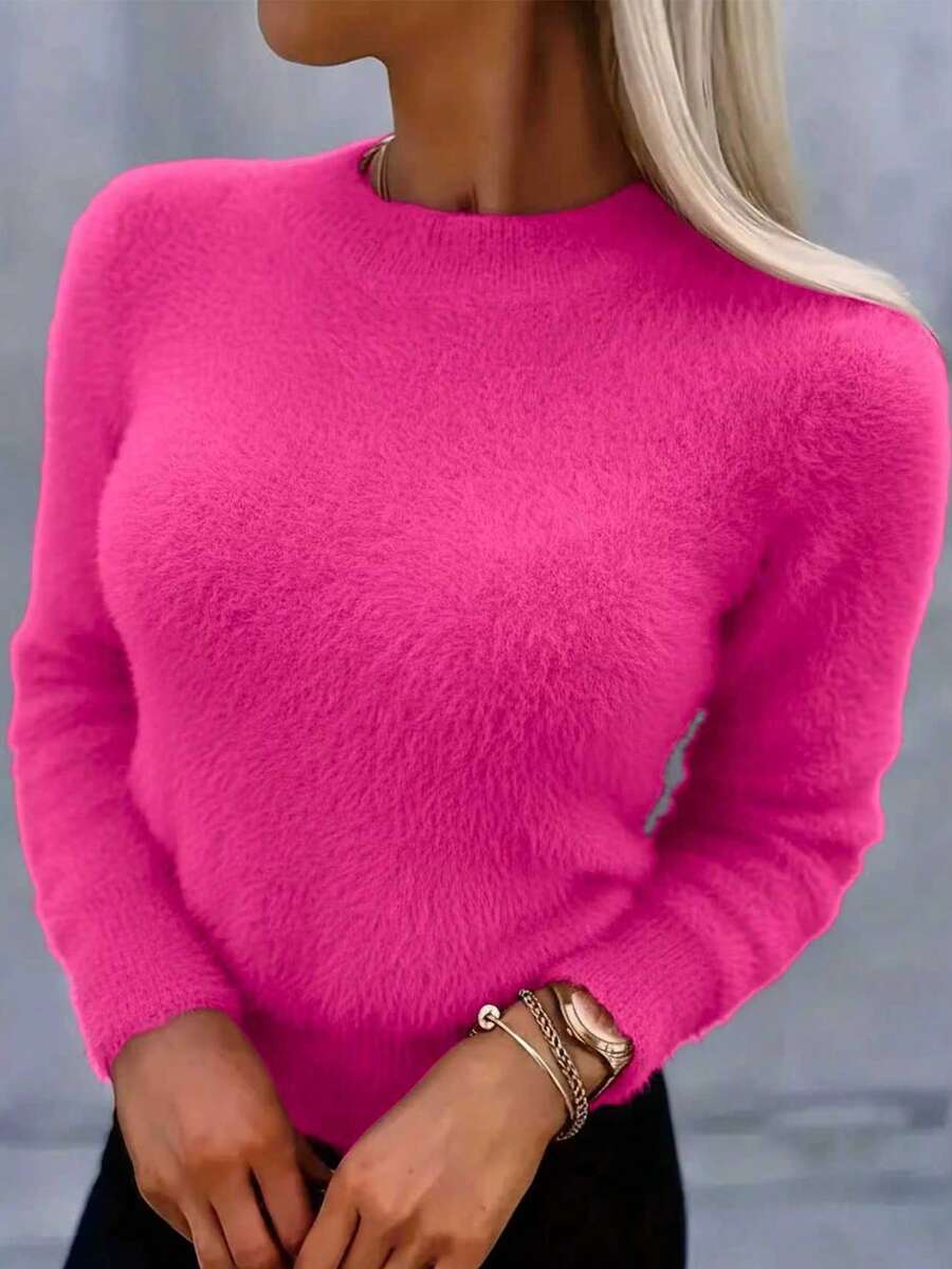 INAWLY Women's Casual Pullover Sweater, Autumn/Winter - Hot Pink - View 1