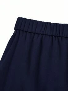 Sweetra 大码女式二合一金属扣装饰西装裤，修身显瘦，优雅百搭，适合工作和休闲场合，直筒裤型，秋冬款 - 藏蓝色 - 查看 3