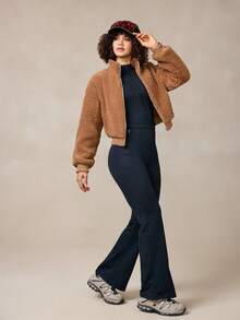 OutZeal AeroHeat-Fleece 短款拉链长袖外套，带侧袋，女士冬季外套 - 駝色 - 查看 9