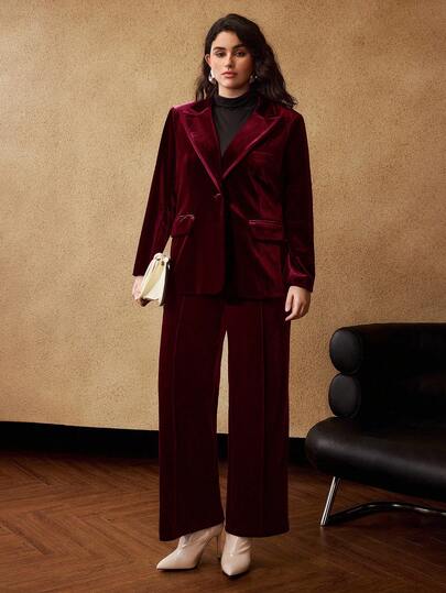 MOTF PREMIUM PLUS SIZE WOMEN VELVET PATCHWORK BLAZER, WINTER