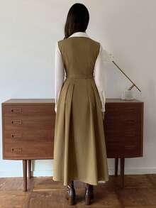 Elyressa 一位女士编织了一件优雅的秋季长裙，适合通勤。 - 卡其色 - 查看 2