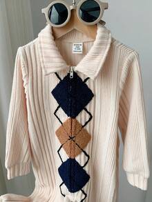 SHEIN 新生儿男女宝宝服装套装，舒适针织面料长袖连体衣，百搭休闲时尚日常可爱学院风基础款，适合春、夏、秋、冬四季，室内、室外、日常、运动、派对、拍照、节日、圣诞节、新年等场合。 - 杏色 - 查看 7