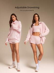 GLOWMODE Softserene Modal Chill Days Oversized Silky Smooth Breathable Wide Collar Drawstring Hem Zip-Up Jacket Daily Casual Wear Valentine's Day - Baby Pink - View 3