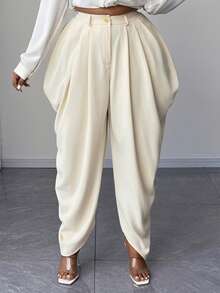 Maweii Damen Große Größen Einfarbige Plissee Design Lässig Haremshose