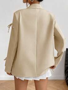 Rafferiza Áo khoác blazer nơ 3D thời trang thường ngày cho nữ - Màu be - Xem 2