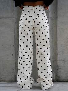SAYEHFBABY 女式波尔卡圆点印花休闲牛仔裤波尔卡圆点裤女式波尔卡圆点裤图案裤可爱裤女式休闲裤，波尔卡圆点宽松牛仔裤 - 黑與白 - 查看 2