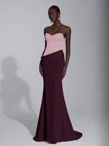 Elitara Thanh lịch, Lãng mạn, Gợi cảm, Tối giản, Tím đậm-Đỏ, Hồng tương phản, Vải chéo, Viền đuôi cá, Xòe, Thời trang, Người có ảnh hưởng, Lễ hội, Kỳ nghỉ, Tiệc sinh nhật, Sự kiện cưới, Đầm dạ hội trang trọng - Hồng - Xem 4