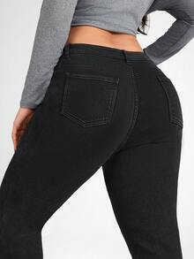 SHEIN ICON 大码黑色弹力紧身休闲七分牛仔裤