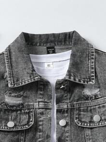 Sparklyn Tween Girls Y2K Style Denim Two Pieces Outfit, Autumn/Winter New Arrival, Collegiate Inspired, Jacket + Pleated Skirt Set, Casual Street Style Long Sleeve Distressed Denim Jacket + Denim Pleated Mini Skirt, Medium Blue Vintage Washed Denim, Loose Fashionable Versatile Set, Denim New Arrival Outfit Skirt And Shirt Out Fits For Tweens Gray