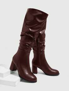 Daringsoles Women's Pointed Toe Pleated Thigh High Boots, Fashion Daily Wear High Heels For Christmas - Coffee Brown - View 9