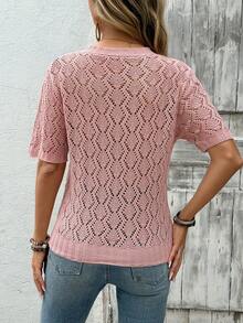 EMERY ROSE New Style Women Lace Collar Hollow Out Loose Fit Casual Blouse - Dusty Pink - View 2