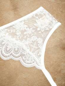PinupPomp Women's Sexy Floral Lace Mesh Garter Belt Accessory - White - View 5