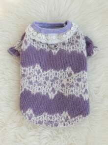 PETSIN 1pc Light Purple Lace Lace Traction Buckle Lace Pet T-Shirt For Autumn And Winter, Simple And Thick Warm Pet Lace Edge Clothes - Mauve Purple - View 2