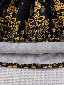 Baby Girl Unique Print Cute Puff Sleeve Dress - Black - View 8