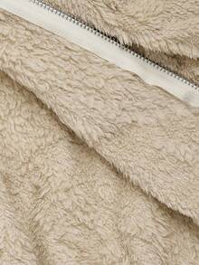 SHEIN MOD 千鸟格抓绒领长袖卡其色夹克、女款泰迪熊夹克、皮草夹克、女款短款夹克、女款连帽夹克、女款夹克、女款冬装、女款短款夹克 - 卡其色 - 查看 6