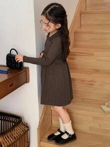 Dazy Kids 女童高领长袖毛衣连衣裙 - 棕色 - 查看 4