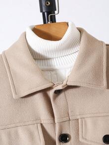 2 piezas Conjunto de chaqueta y pantalones casuales de lana y caqui para adolescentes, adecuado para salidas de otoño/invierno - Caqui - Ver 6