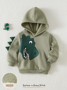 Cozy Pixies Baby Boy Cartoon Dinosaur Pattern Knitted Soft Hooded Long Sleeve Pullover Sweatshirt - Apricot - View 3