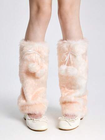 Fairycore زوج من أغطية الساق الفاخرة ذات تصميم الغزلان الجميلة، أغطية ساق كثيفة وكبيرة الحجم بكرات من الفرو، مناسبة للارتداء اليومي، في فصلي الخريف والشتاء، والمناسبات والأعياد