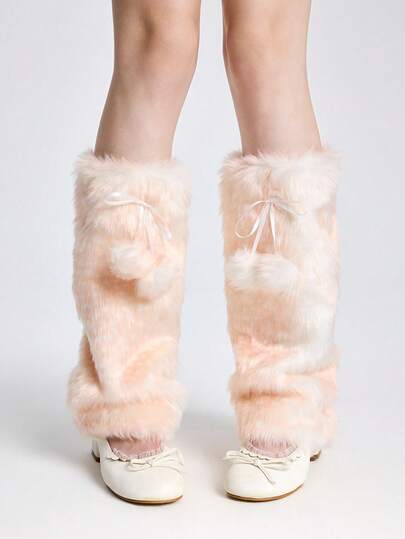 Fairycore 1 Paar süße, flauschige Hirsch-Design Beinwärmer, Y2K-Stil, kuschelig mit Bommel, dick und oversized, modisch schlank geschnitten, geeignet für den Alltag, Herbst/Winter, Feiertage & Partys