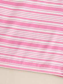 Casuvi Kids 1pc Girls' Sweet & Fresh Striped Polo Collar Short Sleeve T-Shirt (Heart Embroidery On Chest), Regular Thickness, Casual, Summer - Pink - View 6