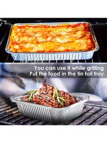 10 个带盖重型铝箔烤盘，64 盎司大容量，可重复使用且易于清洁，适用于烤箱、烘焙、盛放食物、食品运输，带盖设计，可重复使用炊具，铝箔托盘，烤火鸡，烤牛排，午餐盒，储物盒，万圣节晚宴，圣诞晚宴，户外烧烤餐具，美食展示餐具，自助餐盘 - 銀色 - 查看 7
