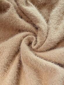 Rafferiza Women's Khaki Round Neck Pearl Mink Hair Fashion Versatile Street Sweater Dress, Christmas - Khaki - View 7